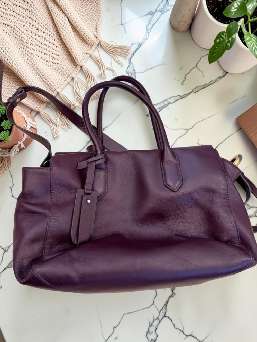 J. Crew NWT Harper Satchel Bag Oxblood Burgundy Top Handle Italian Leather - Picture 9 of 12
